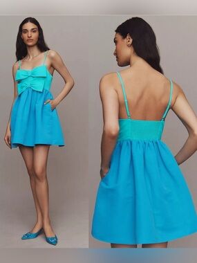 NWT Sachin & Babi Sloane Taffeta Double-Bow Pleated Colorblock Mini Dress Sz S